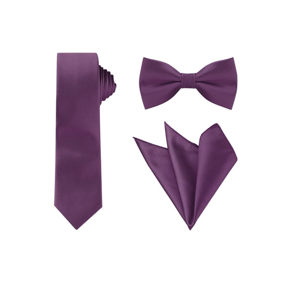 INSPIRE CHIC Men's Solid Color Necktie Pre-Tied Bow Tie and Pocket Square Set Ties for Wedding Business Dark Purple One Size
