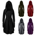 thumbnail image 2 of Quixlent Women Cosplay Dress Gothic Solid Color Lace-up Strap Slim Waist Irregular Hem Hooded Long Sleeves Theme Parties Role-Playing Festival Halloween Midi Dress, 2 of 8