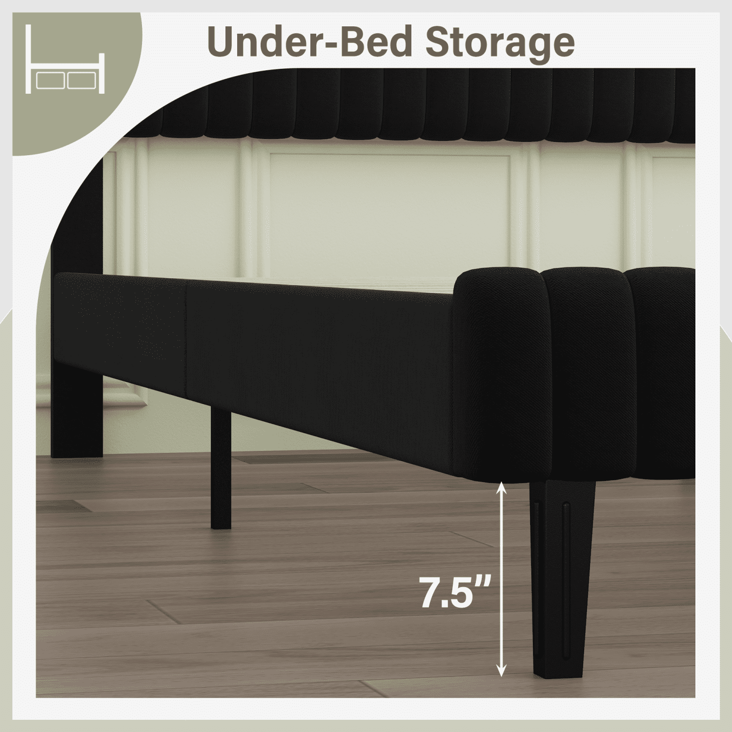 4 EVER WINNER King Size Bed Frame, King Size Upholstered Platform Bed Frame with Vertical Channel Tufted Headboard, Black King Bed Frame, Black