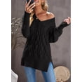 thumbnail image 5 of Asyoly Women's Casual Side Slit Knit Sweater Long Sleeve Solid Color Loose V-Neck Pullover Jumper Top, 5 of 7