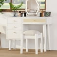 thumbnail image 4 of Euroco Rattan-Style Vanity Table with Stool, 4 Drawers, Charging Station & USB Ports – Makeup Dressing Table with Elegant Metal Handles, Cotton Linen Cushion & Ample Storage, 4 of 9