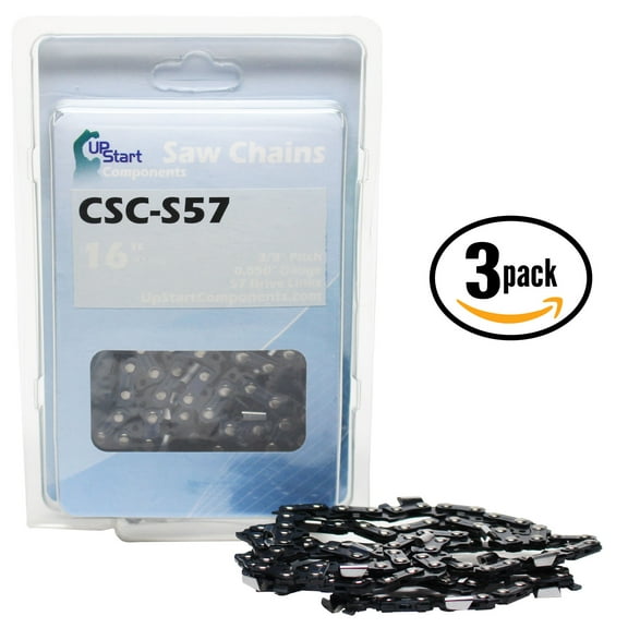 3-Pack 16" Semi Chisel Saw Chain for ECHO CS-3450 Chainsaws - (16 inch, 3/8" Low Profile Pitch, 0.050" Gauge, 57 Drive Links, CSC-S57)