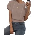 thumbnail image 3 of Gynyvoja Women'S Ruffled Short Sleeve Round Neck Knitted Top Pullovers Sweater Khaki XL, 3 of 8