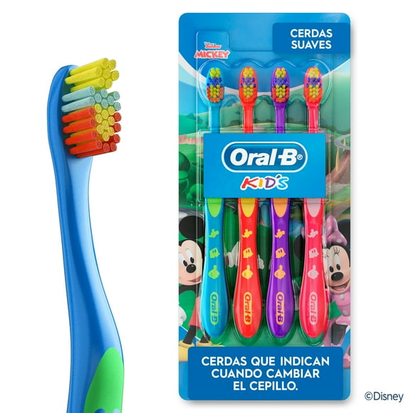 Cepillo de Dientes Infantil Oral B Kids Para una Limpieza Completa, Cerdas Suaves, Multicolor 4 pzas