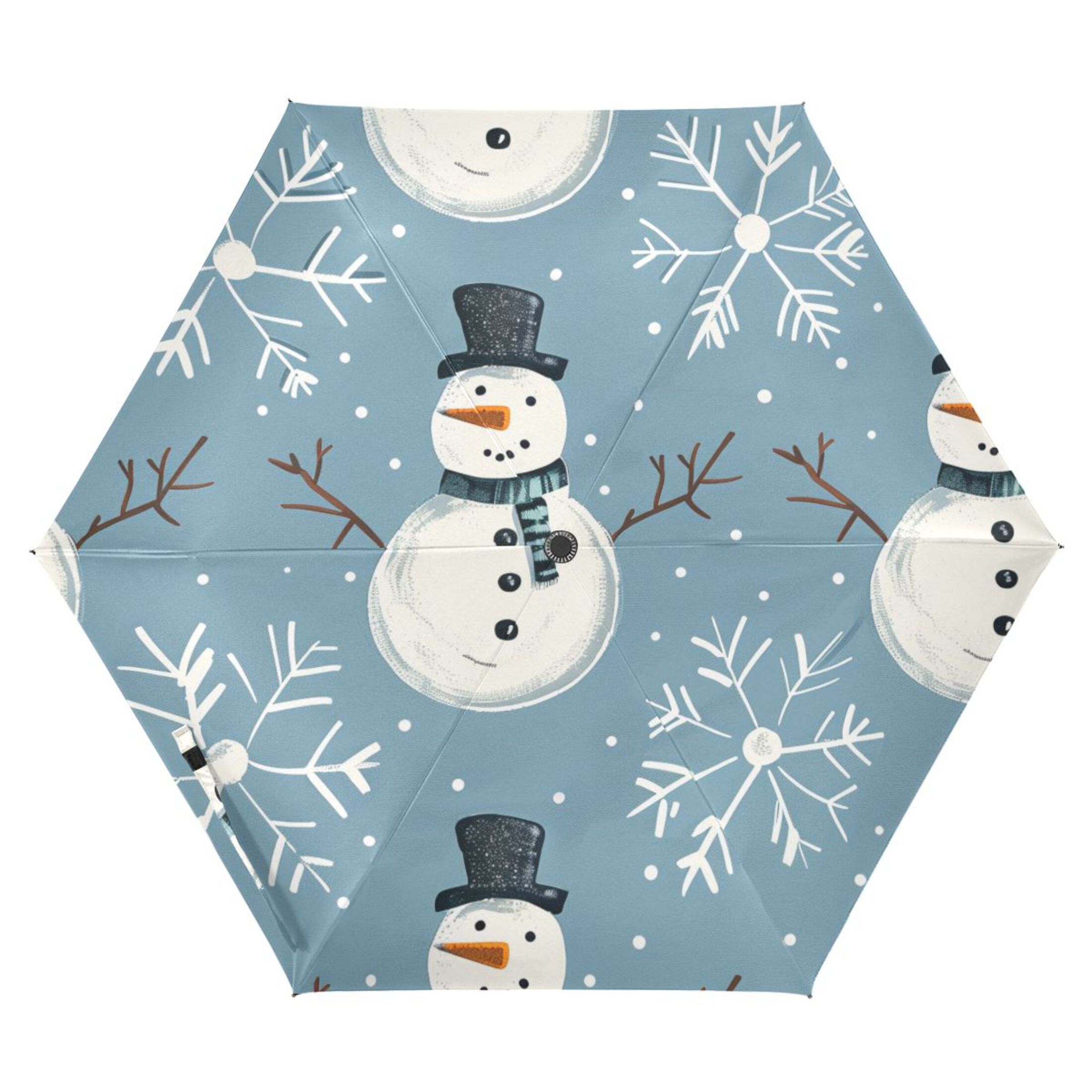 Snow Snowman Cartoon All Weather Umbrella Triple Folding Parasol 6 Ribs UV Protection Portable