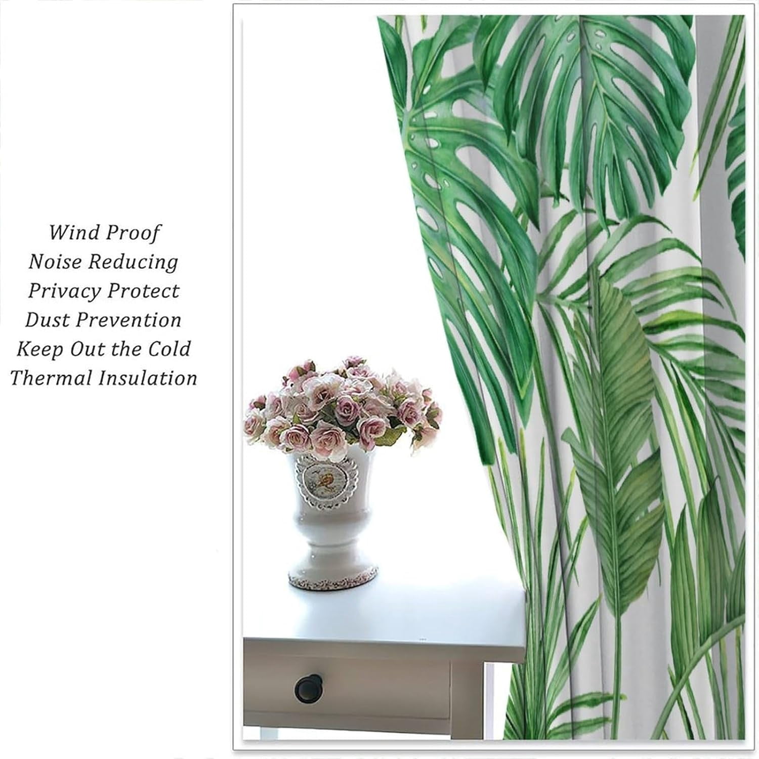 Tropical Green Plant Curtain Botanical Banana Leaf Palm Tree Blackout Print Rod Pocket Window Drapes for Bedroom Living Room 52x84in