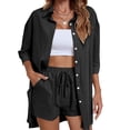 thumbnail image 1 of Women Blouse Suit Button Down Pockets 2 Piece Lounge Set Solid Loose Fit Outfits, 1 of 7