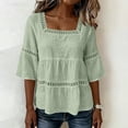 thumbnail image 2 of 3/4 Sleeve Tops for Women Womens Shirts Dressy Casual Ladies Boho Summer Tops Business Casual Outfits Work Tees Hollow Out Crochet Lace Trim Peasant Tops for Women Green L, 2 of 7