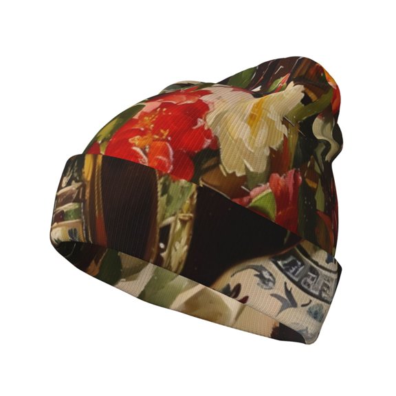 Pofeuu Elegant Still Life Roses Print Beanie Hat for Men Women Knit Winter Hat Warm Cuffed Skull Beanie Slouchy Soft Unisex