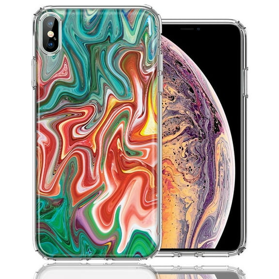 MUNDAZE For Apple iPhone XS/X Green Pink Abstract Design Double Layer Phone Case Cover
