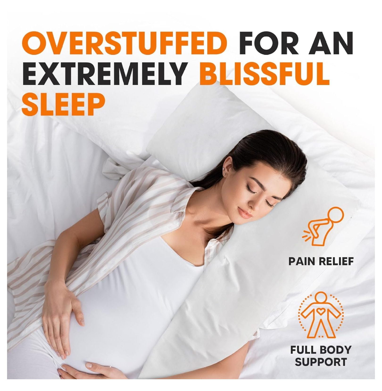 L Shaped Body Pillow - Down Full Body Pillow for Side , Pregnancy, Neck and Shoulder Support - Zippered Cover