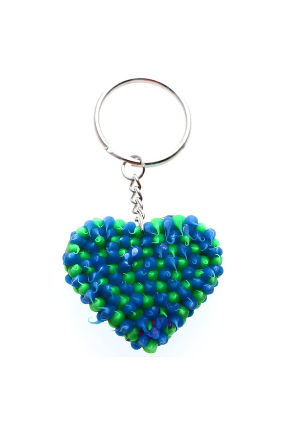 Squishy Spike Heart Split-Ring-Keychain Blue/Green