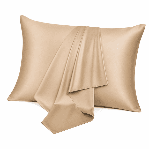 FURMORA 2Pcs King Satin Pillowcases Silky Zipper Pillow Covers,Khaki Silk Pillowcase For Hair And Skin,2 Pack Natural Silk Pillowcase Both Sides 16 Momme Premium Grade 6A Silk