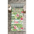 thumbnail image 3 of Ambesonne Flamingo Quilted Bedspread Set 2 Pcs, Exotic Hawaiian Leaf, Twin Size, Green Pink White, 3 of 3