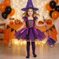 thumbnail image 6 of Girls Witch Dress with Hat, Broom & Tights – Glitter Tulle Princess Outfit for Halloween Party Dress-Up Play & Birthday (1#Purple/7-8 Years), 6 of 10