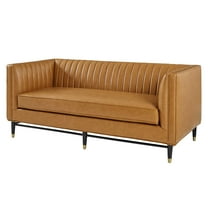 Loveseat Sofa, Faux Vegan Leather, Tan, Modern Contemporary Urban Design, Living Lounge Room Hotel Lobby Hospitality