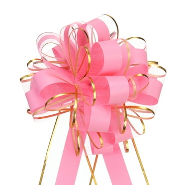 5pcs 8 Inch Large Big Pull Bow with Gold Edge, Organza Car Gift Wrapping Bows Ribbon for Christmas, Pink