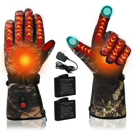 Heated Gloves for Men Cold Weather Lychee Electric Rechargeable Battery Heating Ski Gloves Waterproof Touchscreen Winter Hand Warmer Glove Liners (Camouflage)