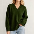 thumbnail image 6 of DYTTDG Women's V-Neck Sweater | Long Sleeve Loose Fit Solid Color Knit Pullover Top, Ribbed Cuffs and Hem Casual Jumper for Daily Outfits, 6 of 8
