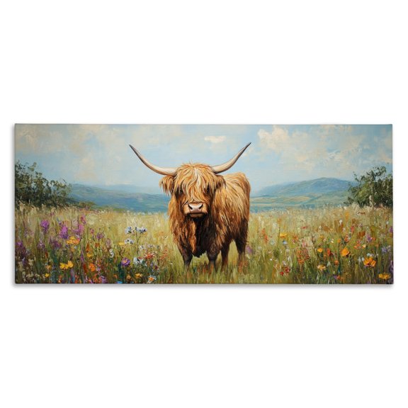 Stupell Industries Shaggy Highland Cow Canvas Wall Art design by Petal Prints Design, 10 x 24