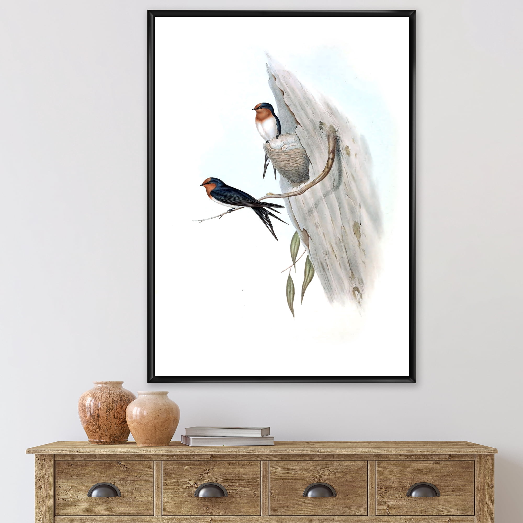 Designart 'Ancient Australian Bird Illustrations II' Traditional Framed Canvas Wall Art Print