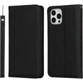 thumbnail image 6 of for iPhone 12/iPhone 12 Pro Wallet Case with RFID Blocking Card Slots Holder and Wrist Strap,Flip Folio Magnetic Closure,Kickstand,Genuine Leather Cover Case for iPhone 12 Pro 6.1",Pure Black, 6 of 7