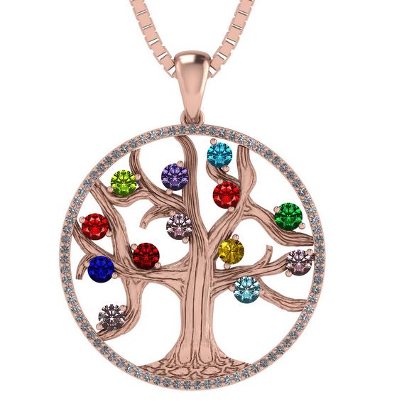 Nana Mothers Tree of Life Birthstone Necklace & CZ Bezel Female Adult in - Rose Gold Plated Stone 8