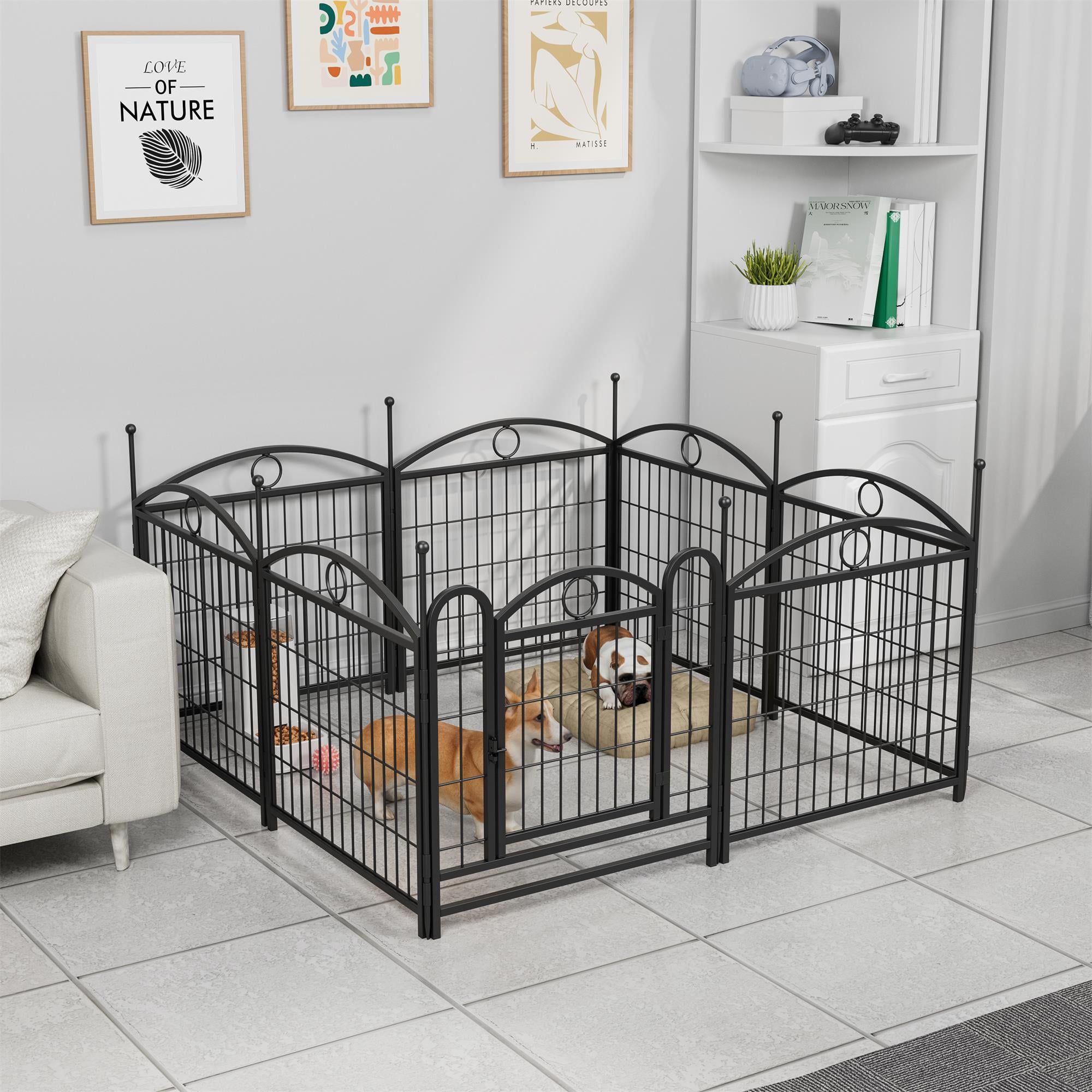 Pefilos Dog Playpen for Indoor, Yard, RV Camping, 24" 8 Panels Dog Fence for Puppy and Small Dogs, Outdoor Foldable Pet Exercise Pen with Doors, Black