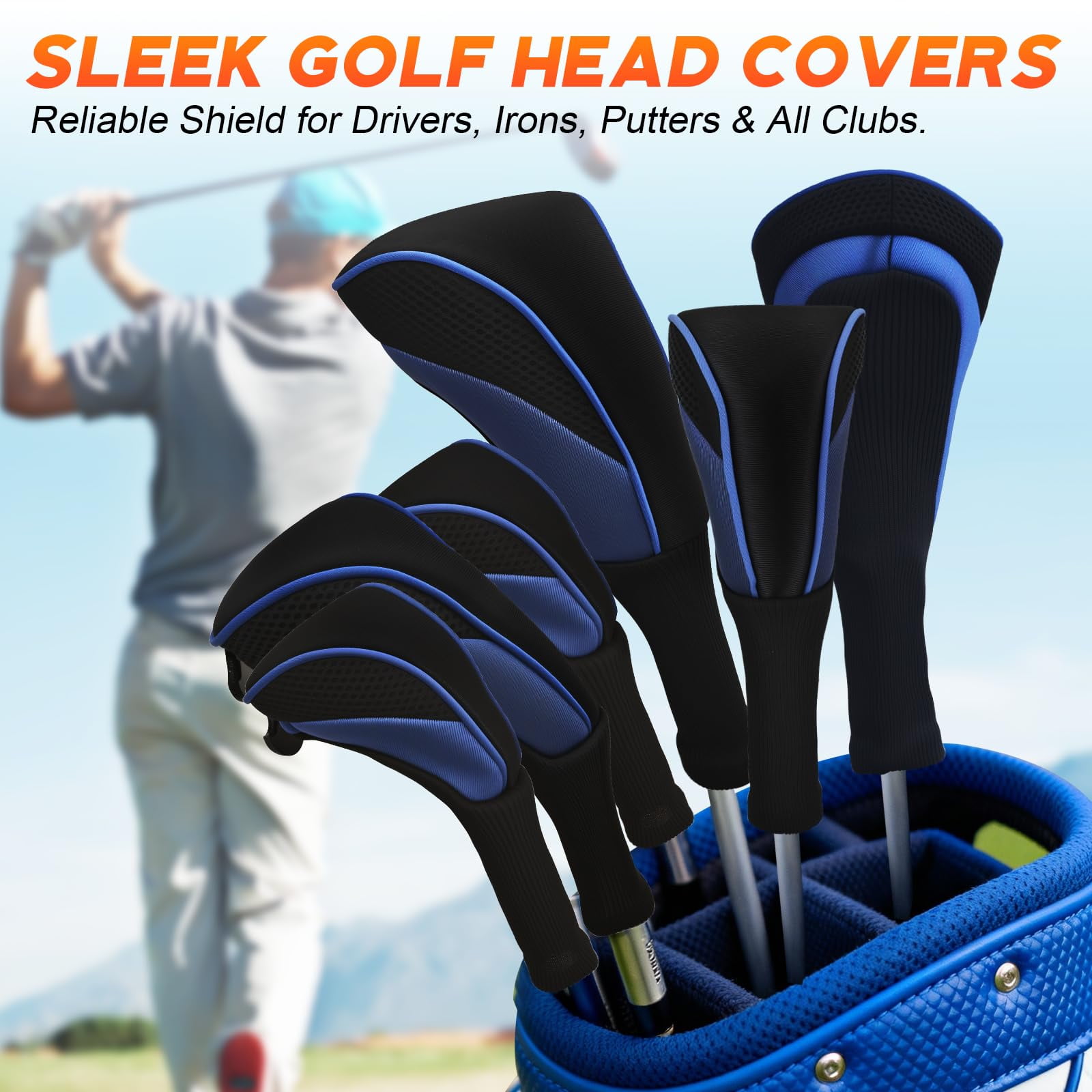 Golf Club Head Covers Set (3 Pieces) for Fairway Woods, Driver, and Hybrids - Long Neck Mesh Design with Interchangeable 3/4/5/6/7/X Number Tags - Golf Accessories for Men and Women