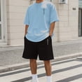 thumbnail image 2 of Gyexs Men's 2 Piece Outfit Christianity Letter Graphic Short Sleeve T Shirts and Track Shorts Sets Casual Summer Clothes Light Blue, Size L, 2 of 4
