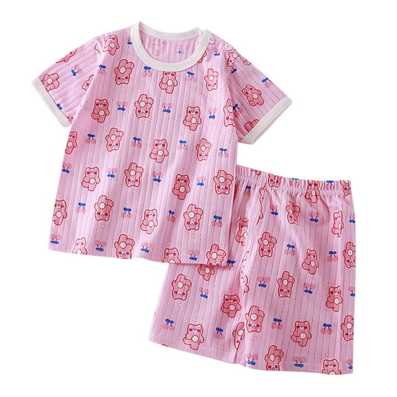 ZACPNCV Little Girls Summer Pajamas Outfits Kids Cotton 2 Piece Pjs Toddler Girls Short Sleeve Loungewear Sets Sleepwear Clothes Pink 5-6 Years