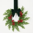 thumbnail image 5 of 1 Pack Mini Christmas Wreath, Farmhouse Festive Decor Adorned with Berries & Fabric Ribbon, Durable Rattan Plastic Wreath for Kitchen, Window & Front Door Holiday Ornament, 10.6in，Green Bow, 5 of 5