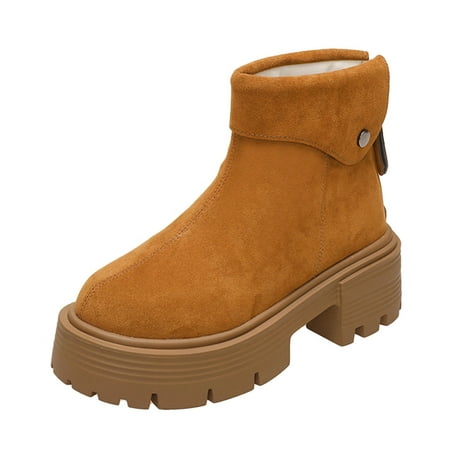 

GNEIKDEING Ladies Solid Color Suede Round Toe Back Zipper Vintage Platform Booties Gift on Clearance