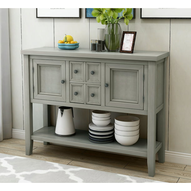 Enyopro Wood Console Sofa Table With, Gray Sofa Table With Storage
