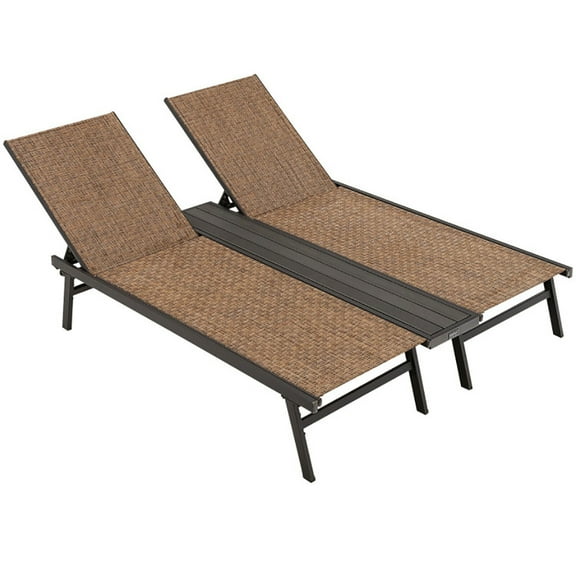 Spaco Patio Lounge Chair, 2-Person Patio Chaise Lounge with Middle Panel-Brown