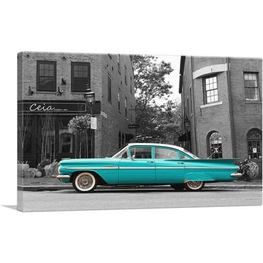 ARTCANVAS Teal Vintage American Car Canvas Art Print - Size: 26" x 18" (0.75" Deep)