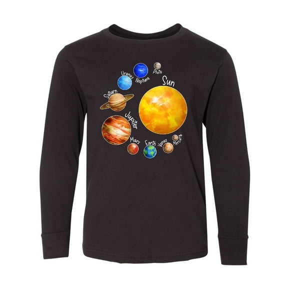 Inktastic Sun and Planets Yes, and Pluto Long Sleeve Youth T-Shirt