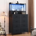 thumbnail image 1 of Commode Rustique pour Chambre avec Station de Recharge, DEL RVB Contrôlée par Application, Grand Organisateur de Rangement avec 11 Tiroirs en Tissu, Conception Anti-Basculement pour Chambre, Salon, Garde-Robe, Noir, 1 of 8