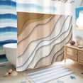 thumbnail image 4 of No Hook Shower Curtain with Built-in Rings - Beige Brown Beach Coastal Washable Waterproof Fabric Bathroom Curtains for Hotel,Rentals, 72 X 72 Inch Long , Abstract Geometric Ocean Waves, 4 of 8