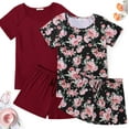 thumbnail image 2 of Ensemble de Pyjama 2 Pcs pour Femmes Manches Courtes Vêtements de Nuit Doux Col Rond Ensemble de Shorts Imprimés avec Poches P-TTG, 2 of 5