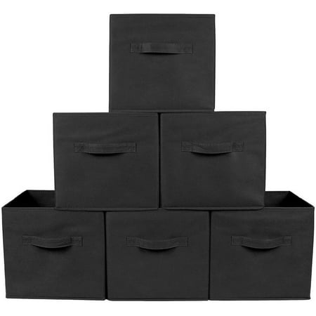 Greenco Foldable Fabric Black Storage Cubes Bins | Non-Woven Fabric | Black Bins Shelf Organizer | 6 Pack