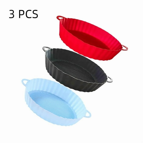 3-Pack Air Fryer Silicone Liners 8 inch Reusable Air Fryer Silicone Pot Round Easy Cleaning Heat Resistant Silicone Air Fryer Basket for 2 to 5 Qt for Air fryer Accessories (Red Grey Blue)