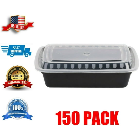 150 Case | 38 oz. | Container with Lid | Black Rectangular Microwavable Heavy