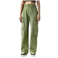 thumbnail image 1 of Pantalons Amples pour Femmes Pantalons Parachute Taille Basse avec Cordon de Serrage Pantalons Cargo Amples avec Poches Pantalons Taille Haute pour Femmes Vert TG, 1 of 4