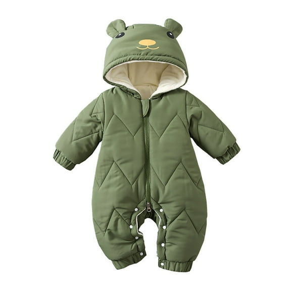 WOYY Newborn Boys Snowsuit Fleece Lined Hooded Jumpsuit Zipper Padded Romper, Sizes 0-3M