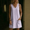 thumbnail image 5 of zbxnLI Womens Striped Dress V Neck Sleeveless Mini Dresses with Pockets Summer Vacation Casual Loose Sundress, 5 of 7