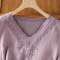 thumbnail image 5 of Antinious Summer Tops for Women Trendy,Sweatshirt for Women,Ladies Imitation Linen Embroidered Short Sleeved V-Neck Pullover Fashionable Top,Purple,XL, 5 of 5