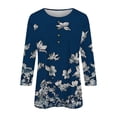 thumbnail image 4 of BangWanChi 3/4 Length Sleeve Womens Tops Women's Casual 3/4 Sleeve Printed Buttoned Corset Tunic Tops Pleated T-Shirts Blouses, 4 of 4