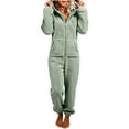 thumbnail image 4 of AUNVITO Women's Fleece Jumpsuit Romper Hooded Long Sleeve Front Zipper Cozy and Casual Loungewear, 4 of 5