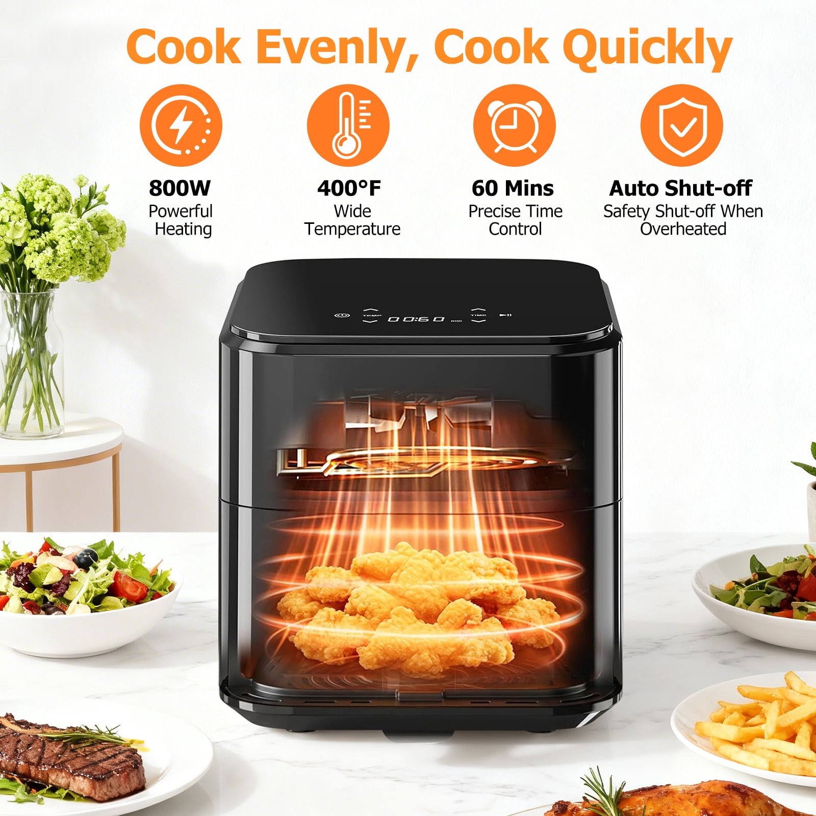Sybels 3QT Small Air Fryer,Easy-Clean Digital Touch Panel, 400℉ Max Temp, Built-in Auto Shut-off, Nonstick Dishwasher-Safe Basket for Baking, Roasting, Broiling and Reheating, Black